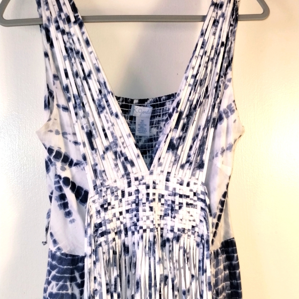 ⭐k. Jordan Boho Tie Dye Fringed with Beads Summer Dress Size Medium